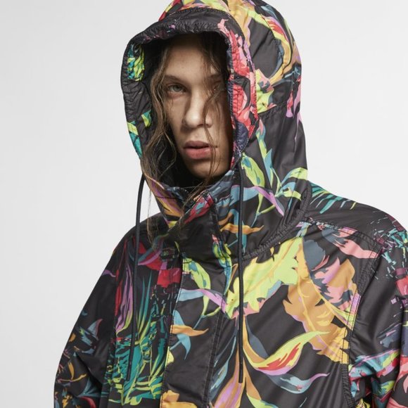 SOLD Nike Men's Sportswear NSW black rain jacket Palm Floral Print AR1598-386 - Picture 3 of 13